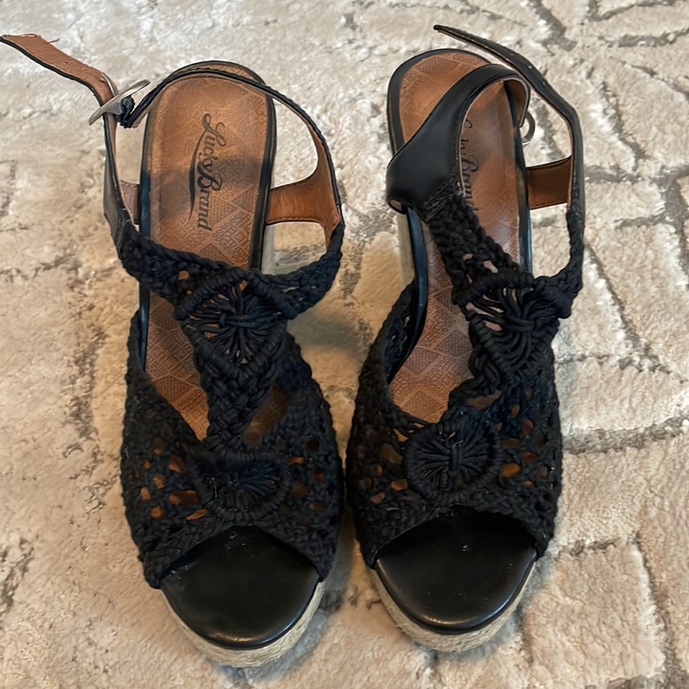 Lucky brand black crochet wedges heel